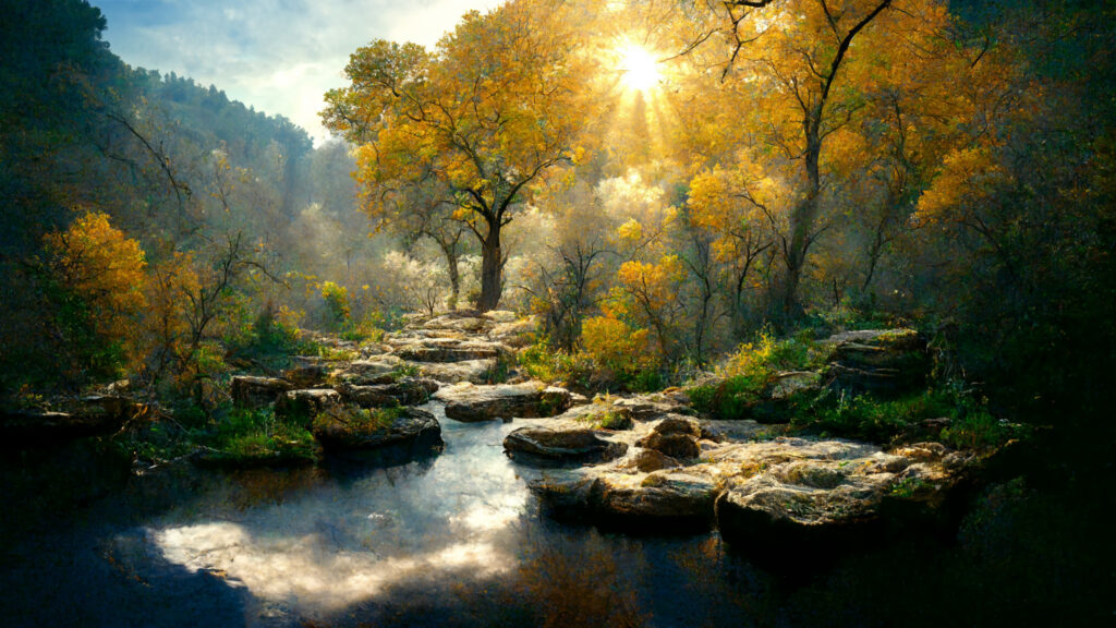 I am sitting on a stone in a canyon full of trees © Vadim Kosmowski